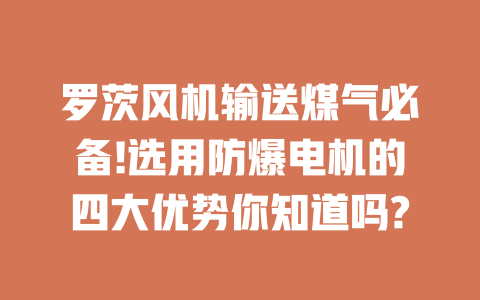 羅茨風機輸送煤氣必備!選用防爆電機的四大優勢你知道嗎? 一