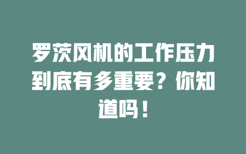 羅茨風機的工作壓力到底有多重要？你知道嗎！ 一