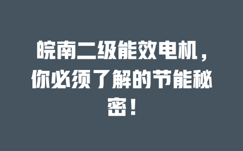 皖南二級能效電機，你必須了解的節能秘密！ 一