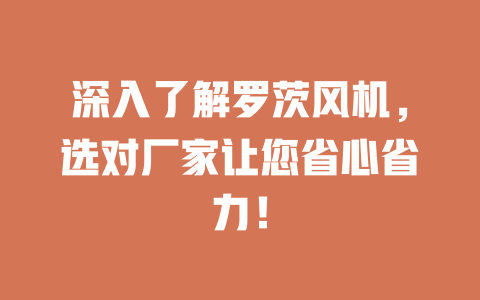 深入了解羅茨風機，選對廠家讓您省心省力！ 一